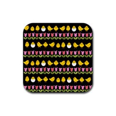 Easter - Chick And Tulips Rubber Coaster (square)  by Valentinaart