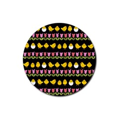 Easter - Chick And Tulips Rubber Coaster (round)  by Valentinaart