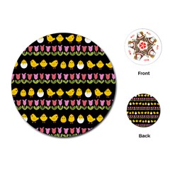 Easter - Chick And Tulips Playing Cards (round)  by Valentinaart