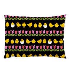 Easter - Chick And Tulips Pillow Case by Valentinaart