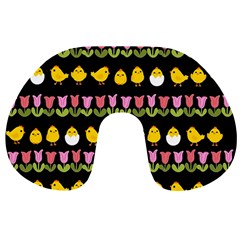 Easter - Chick And Tulips Travel Neck Pillows by Valentinaart