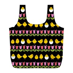 Easter - Chick And Tulips Full Print Recycle Bags (l)  by Valentinaart