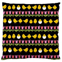 Easter - Chick And Tulips Large Flano Cushion Case (two Sides) by Valentinaart