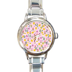 Easter - Chick And Tulips Round Italian Charm Watch by Valentinaart