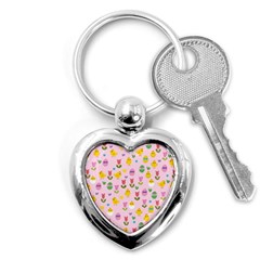 Easter - Chick And Tulips Key Chains (heart)  by Valentinaart