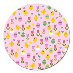 Easter - Chick And Tulips Magnet 5  (round) by Valentinaart