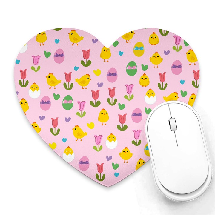 Easter - chick and tulips Heart Mousepads