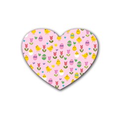 Easter - Chick And Tulips Heart Coaster (4 Pack)  by Valentinaart