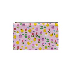 Easter - Chick And Tulips Cosmetic Bag (small)  by Valentinaart