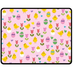 Easter - Chick And Tulips Fleece Blanket (medium)  by Valentinaart