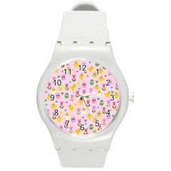 Easter - Chick And Tulips Round Plastic Sport Watch (m) by Valentinaart