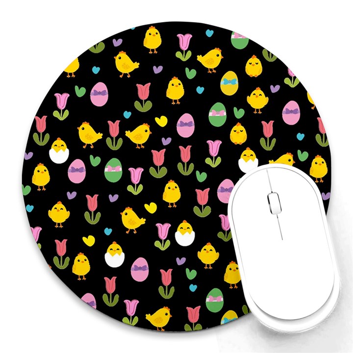 Easter - chick and tulips Round Mousepads