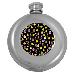 Easter - Chick And Tulips Round Hip Flask (5 Oz) by Valentinaart