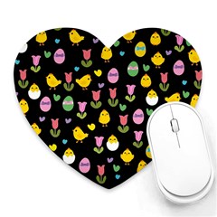 Easter - Chick And Tulips Heart Mousepads by Valentinaart