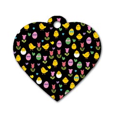 Easter - Chick And Tulips Dog Tag Heart (two Sides) by Valentinaart