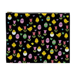 Easter - Chick And Tulips Cosmetic Bag (xl) by Valentinaart