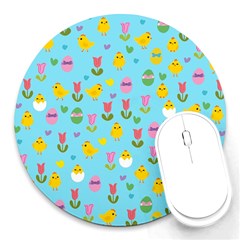 Easter - Chick And Tulips Round Mousepads by Valentinaart