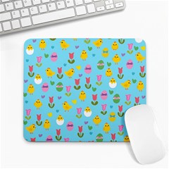 Easter - Chick And Tulips Large Mousepads by Valentinaart