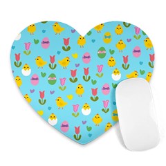 Easter - Chick And Tulips Heart Mousepads by Valentinaart