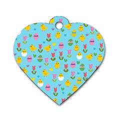 Easter - Chick And Tulips Dog Tag Heart (two Sides) by Valentinaart