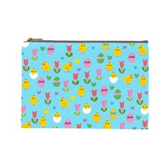 Easter - Chick And Tulips Cosmetic Bag (large)  by Valentinaart