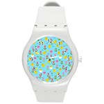 Easter - chick and tulips Round Plastic Sport Watch (M) Front