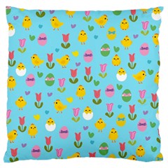 Easter - Chick And Tulips Large Cushion Case (two Sides) by Valentinaart