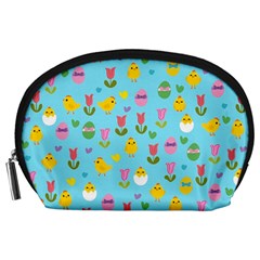 Easter - Chick And Tulips Accessory Pouches (large)  by Valentinaart