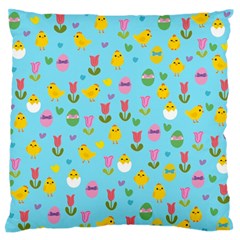 Easter - Chick And Tulips Large Flano Cushion Case (two Sides) by Valentinaart