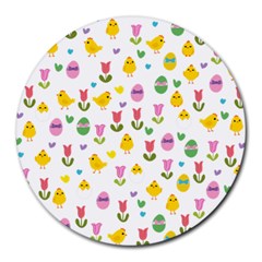 Easter - Chick And Tulips Round Mousepads by Valentinaart