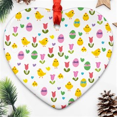 Easter - Chick And Tulips Ornament (heart) by Valentinaart