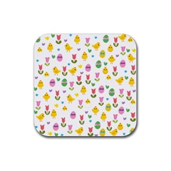 Easter - Chick And Tulips Rubber Coaster (square)  by Valentinaart