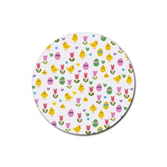 Easter - Chick And Tulips Rubber Coaster (round)  by Valentinaart