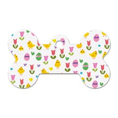 Easter - Chick And Tulips Dog Tag Bone (one Side) by Valentinaart