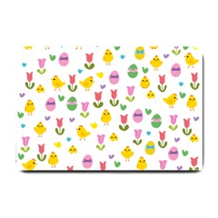 Easter - Chick And Tulips Small Doormat  by Valentinaart