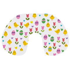 Easter - Chick And Tulips Travel Neck Pillows by Valentinaart