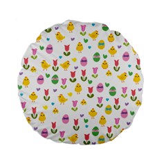 Easter - Chick And Tulips Standard 15  Premium Flano Round Cushions by Valentinaart