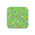 Easter - chick and tulips Rubber Square Coaster (4 pack)  Front