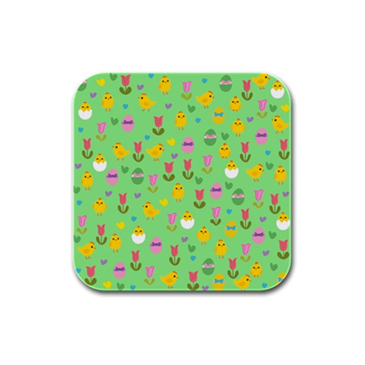 Easter - chick and tulips Rubber Square Coaster (4 pack) 