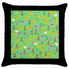 Easter - Chick And Tulips Throw Pillow Case (black) by Valentinaart