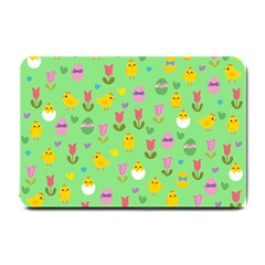 Easter - Chick And Tulips Small Doormat  by Valentinaart