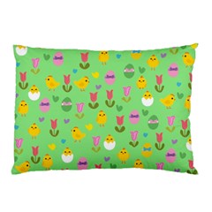 Easter - Chick And Tulips Pillow Case by Valentinaart