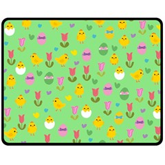 Easter - Chick And Tulips Fleece Blanket (medium)  by Valentinaart