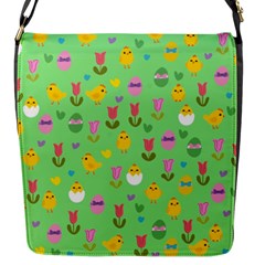 Easter - Chick And Tulips Flap Messenger Bag (s) by Valentinaart