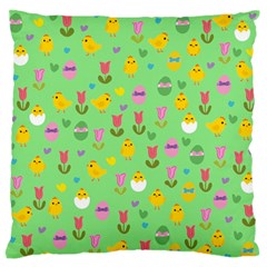 Easter - Chick And Tulips Large Flano Cushion Case (one Side) by Valentinaart