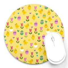 Easter - Chick And Tulips Round Mousepads by Valentinaart