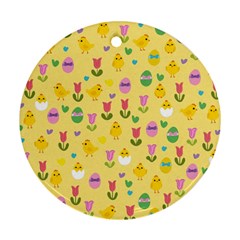 Easter - Chick And Tulips Ornament (round) by Valentinaart