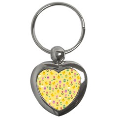 Easter - Chick And Tulips Key Chains (heart)  by Valentinaart