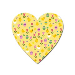 Easter - Chick And Tulips Heart Magnet by Valentinaart