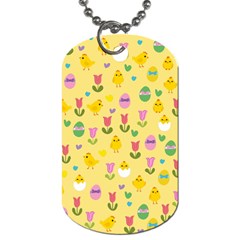 Easter - Chick And Tulips Dog Tag (two Sides) by Valentinaart